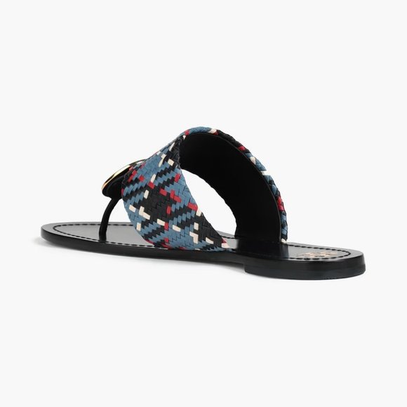 Tory Burch $268 Patos LEATHER Disk Sandal Blue Woven 10 - Picture 3 of 13